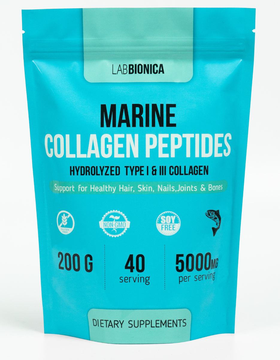 Коллаген морской гидролизованный 1 и 3 типа MARINE COLLAGEN PEPTIDES порошок, 200 г